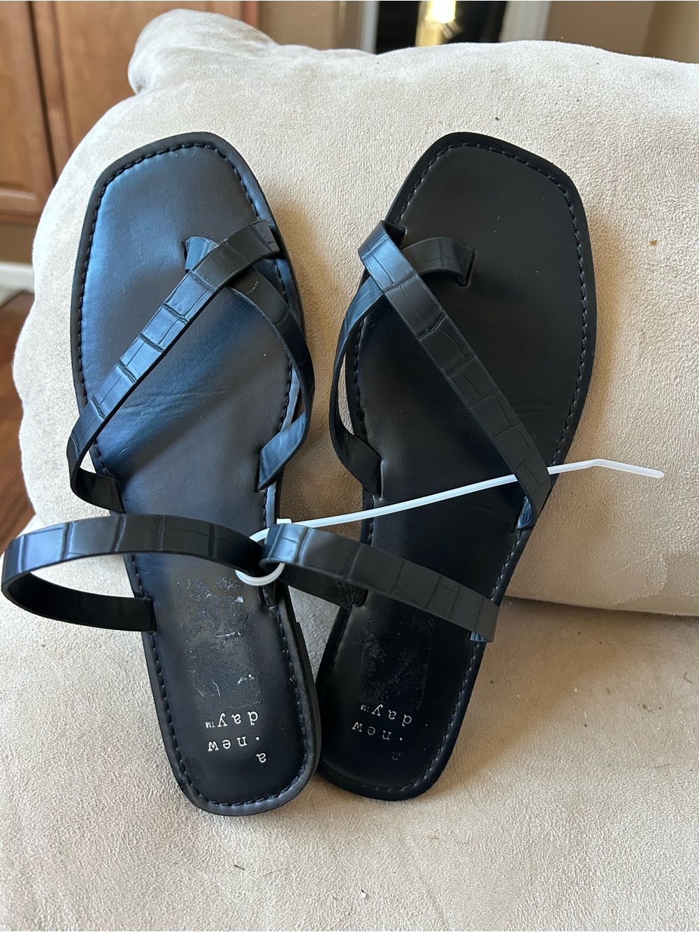 a new day Black Croc-Embossed Strappy Square-Toe Sandals